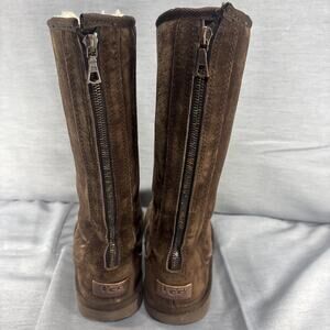 UGG Knightsbridge Brown Tall Suede Boots 5119 Shearling Lined Back Zip Womens 6
